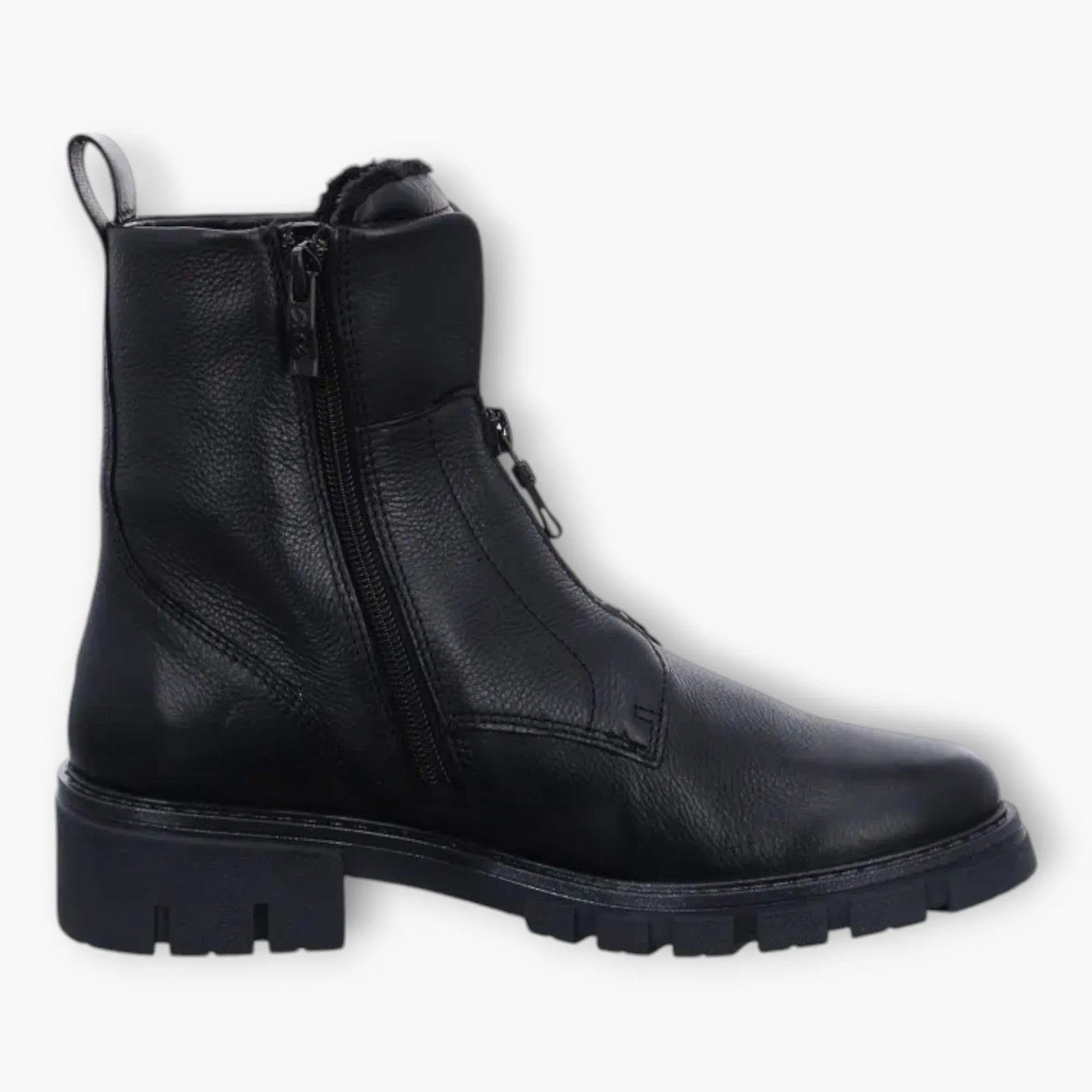 Ara Black Boots with Front Zip & Fur Lining - Wide Fit & Comfortable - Leavys Shoes