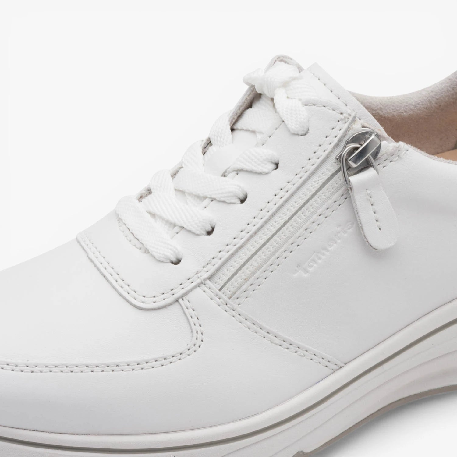 Tamaris White and Silver Comfort Trainer with Side Zip