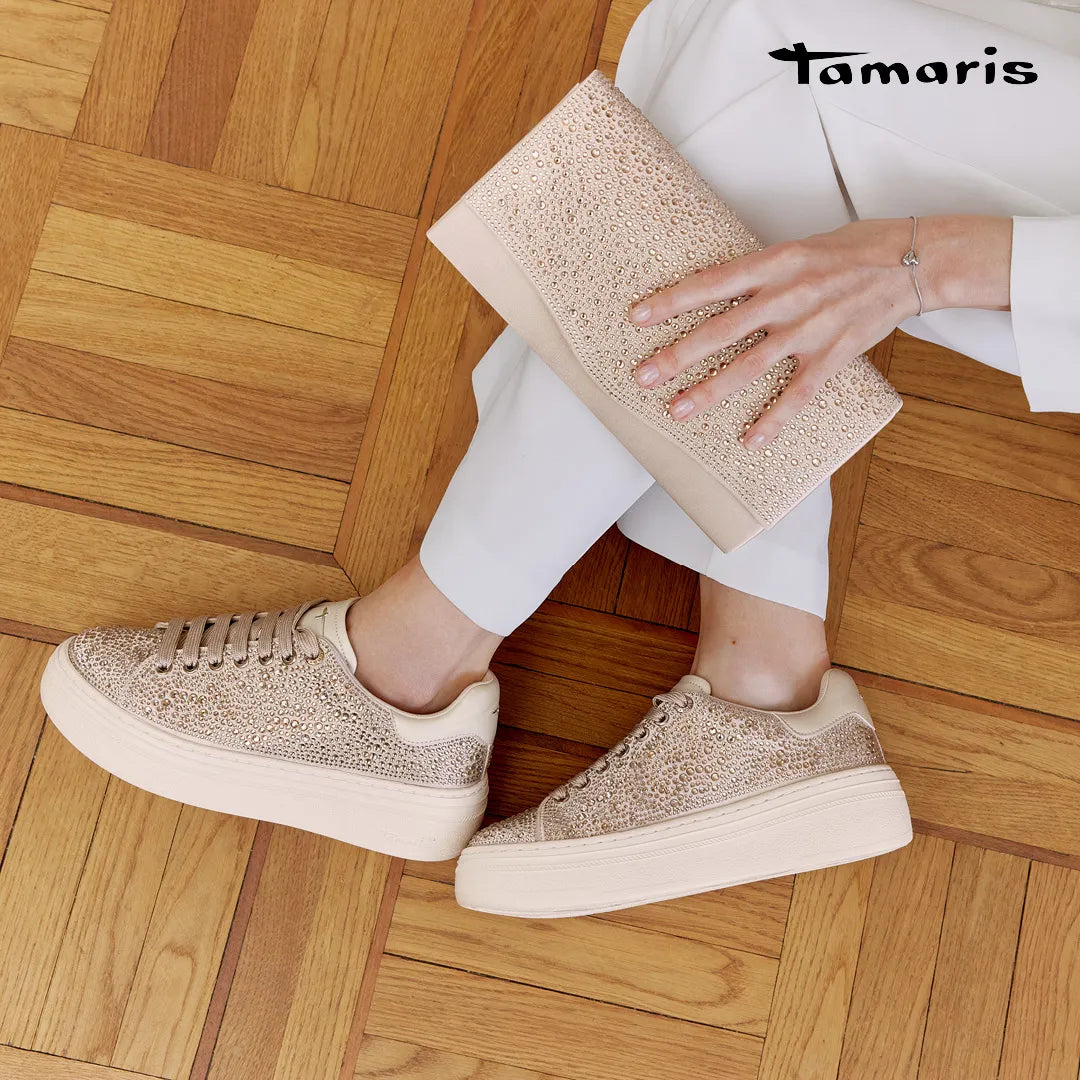 Tamaris Champagne Sparkle Platform Trainer (Removable Insole)