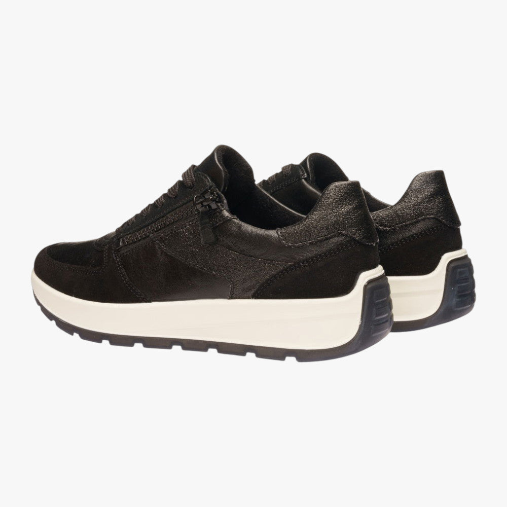 Ara New York Black Leather Trainers with Zip (H-Fit) - Leavys Shoes