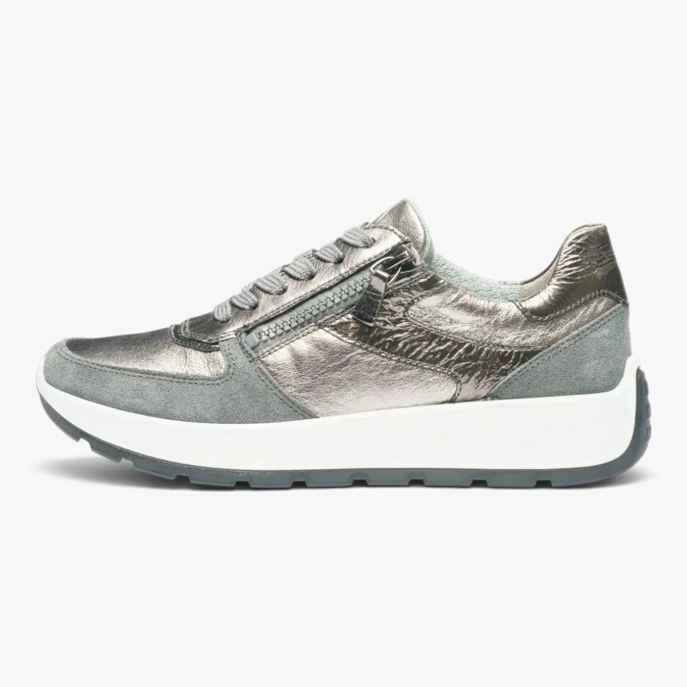 Ara New York Metallic Grey Wide Fit Leather Trainers
