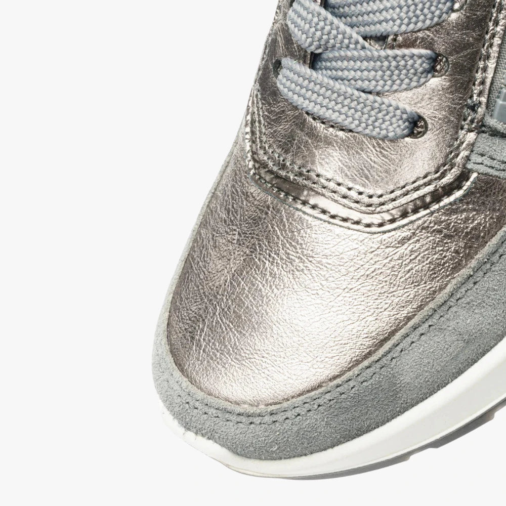 Ara New York Metallic Grey Wide Fit Leather Trainers