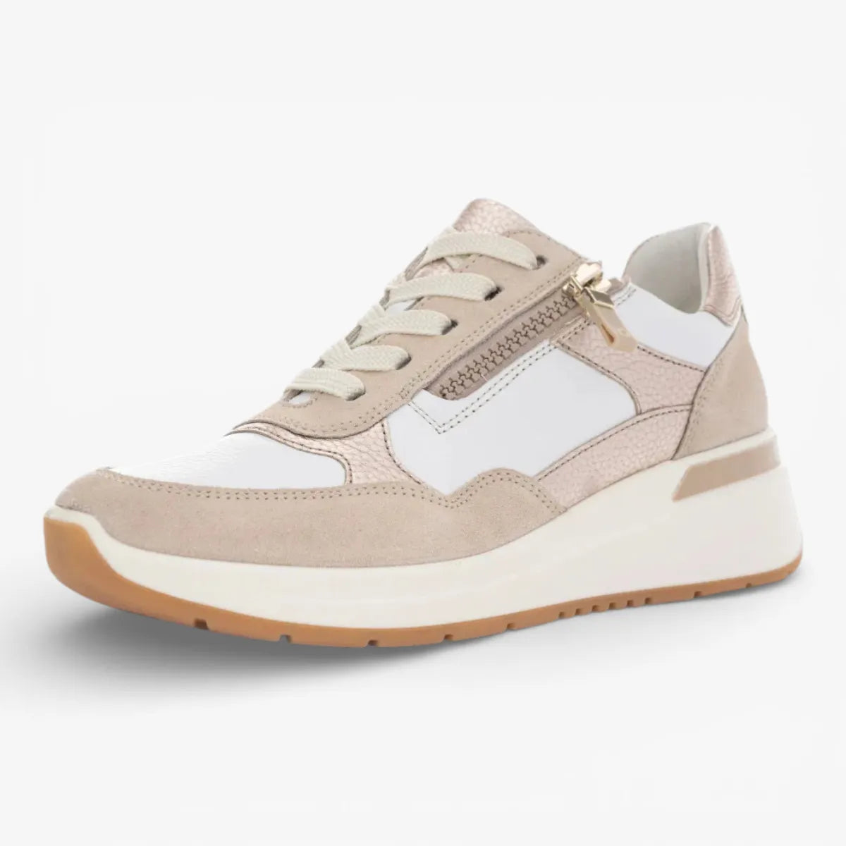Ara Beige White Trainer (Lace-Up & Zip) Garda