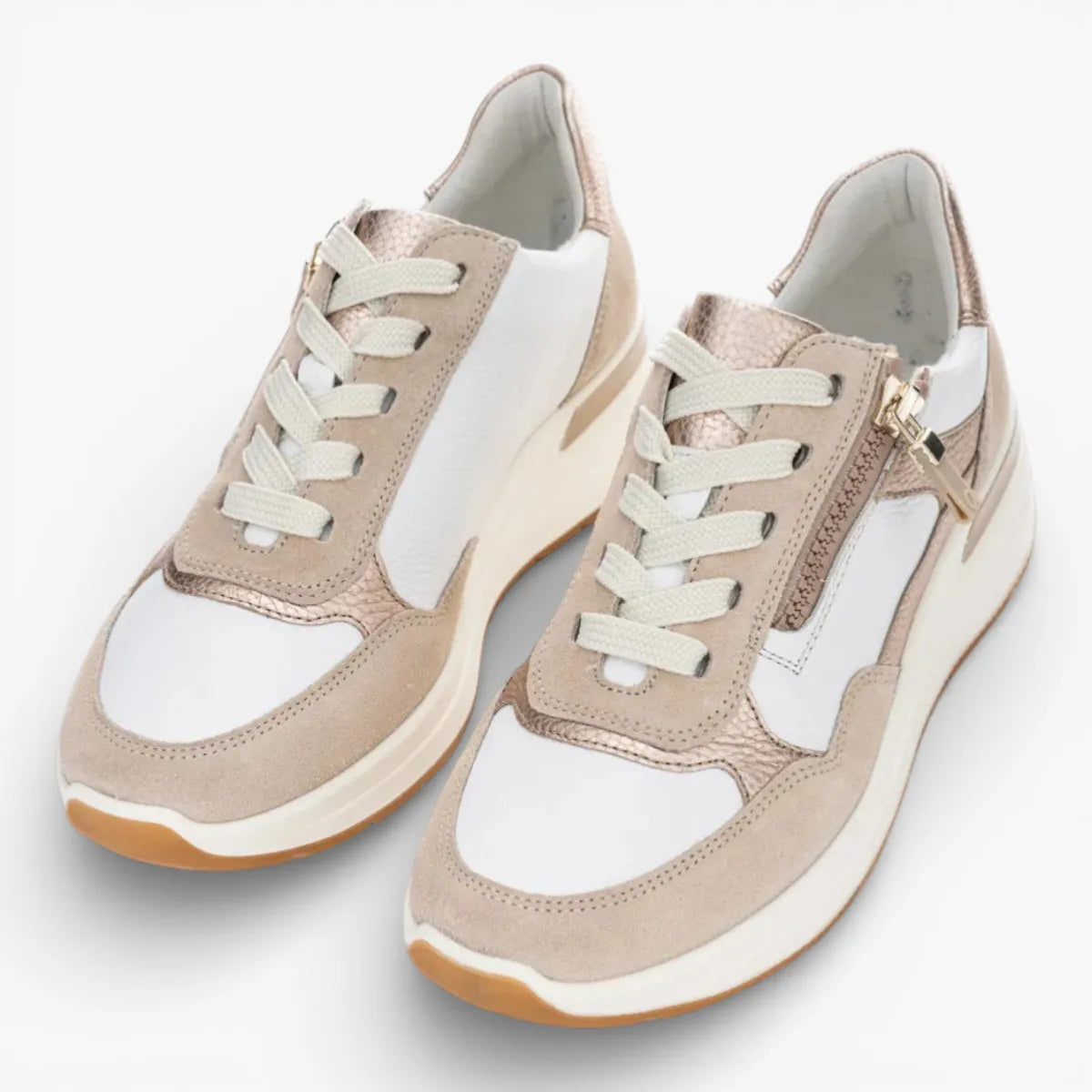 Ara Beige White Trainer (Lace-Up & Zip) Garda