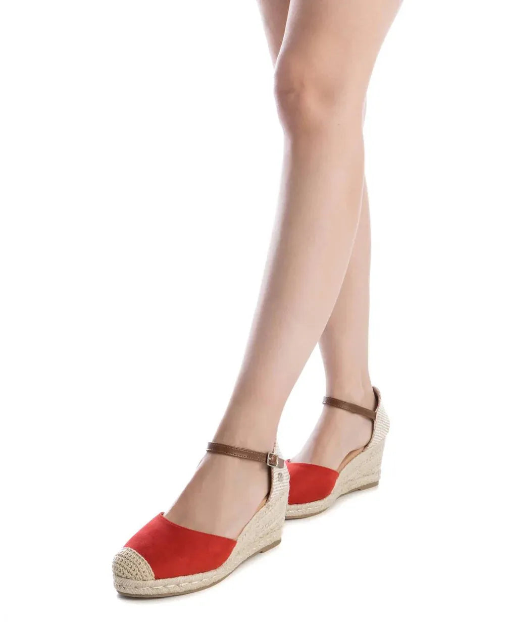 Xti Red Espadrille Wedges with Buckle Ankle Strap - Leavys Shoes