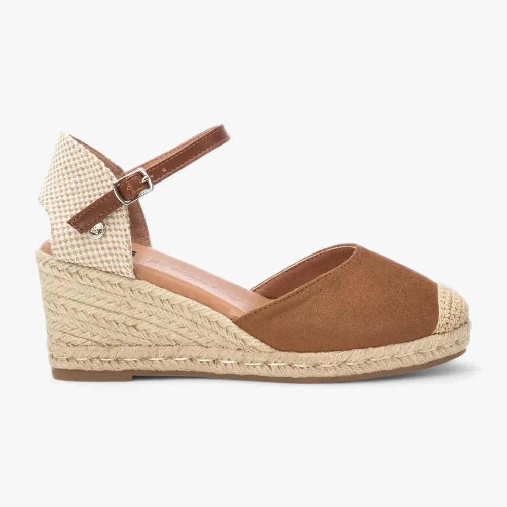 Xti Taupe Wedge Espadrilles with Buckle Strap - Leavys Shoes