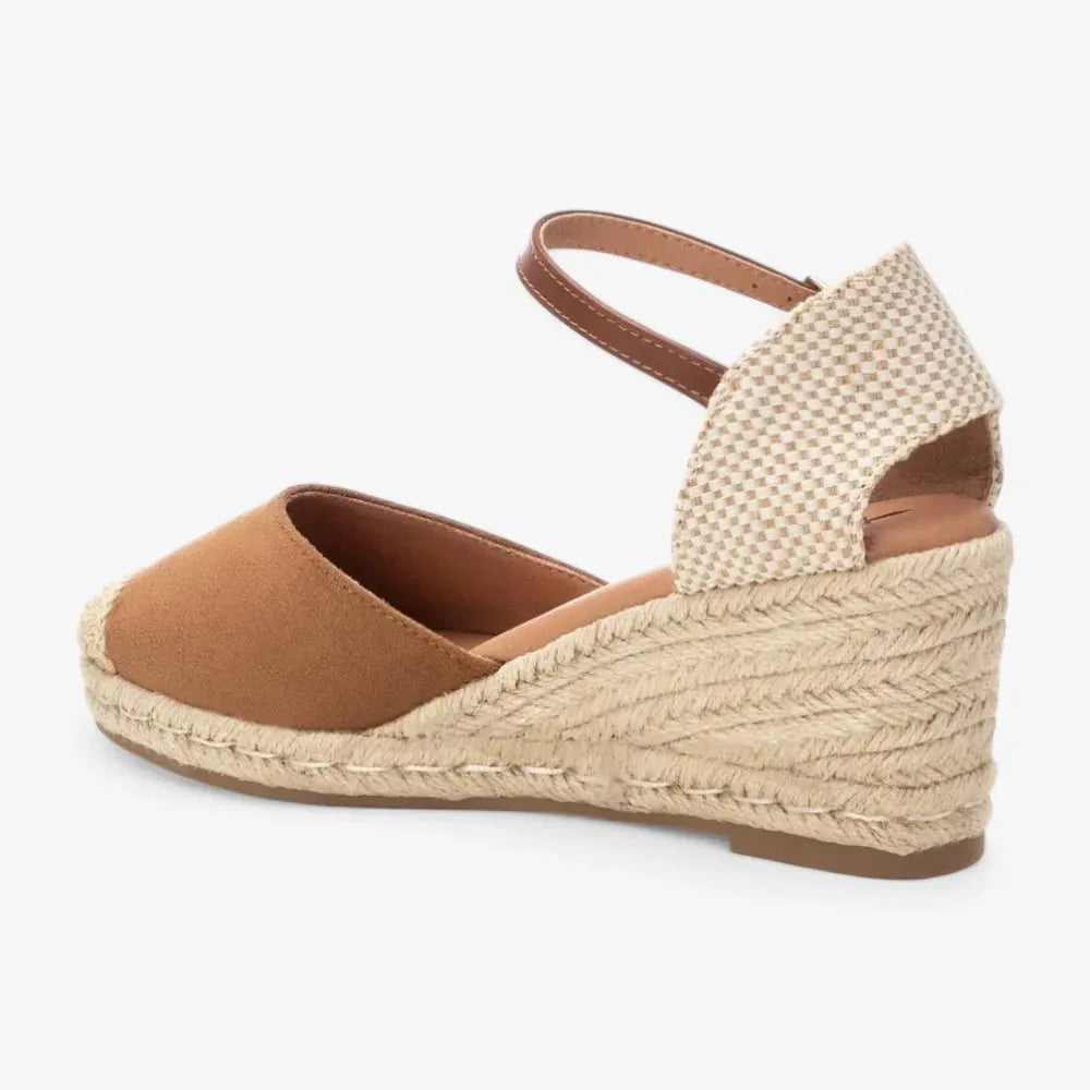 Xti Taupe Wedge Espadrilles with Buckle Strap - Leavys Shoes