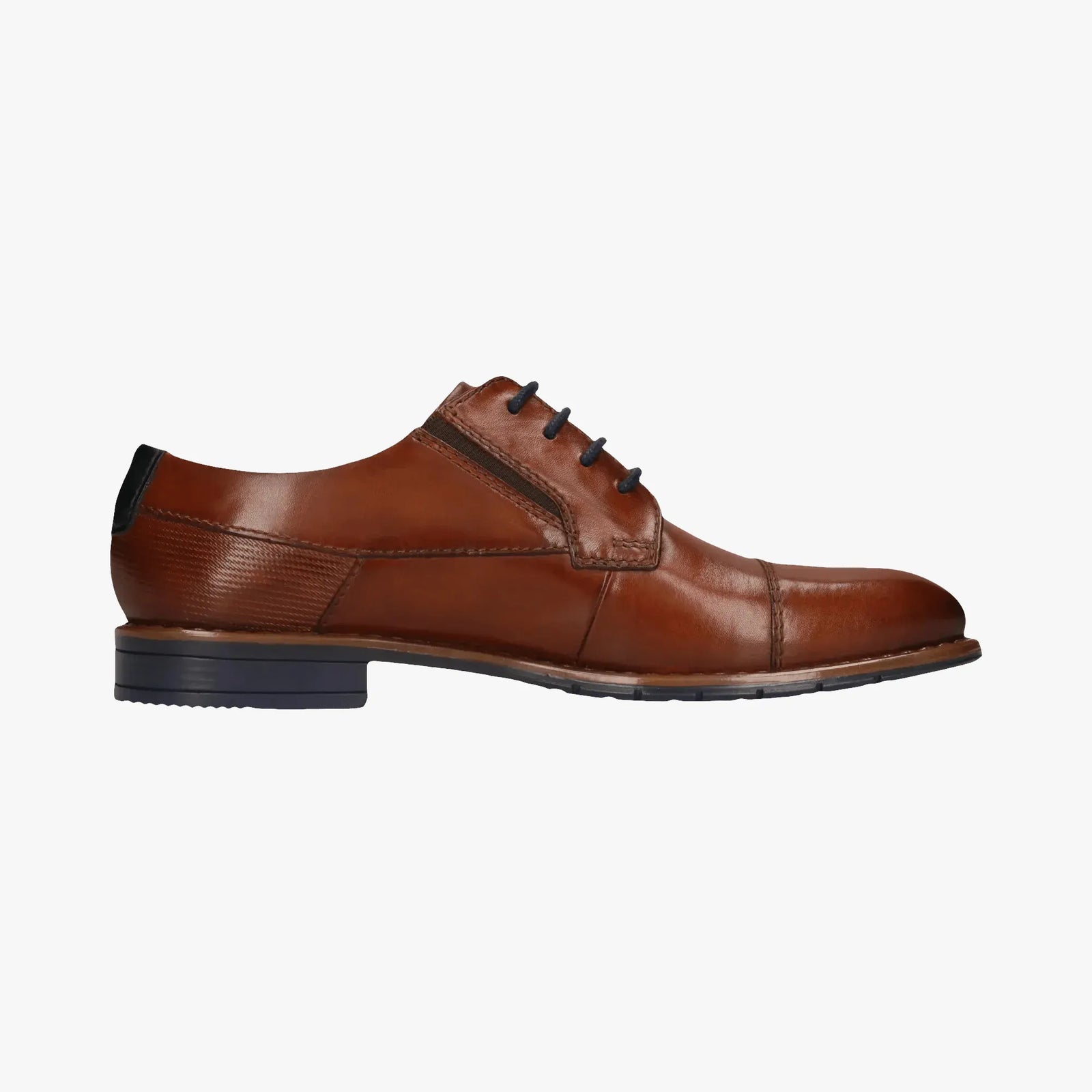 Brown leather dress shoe on a white background