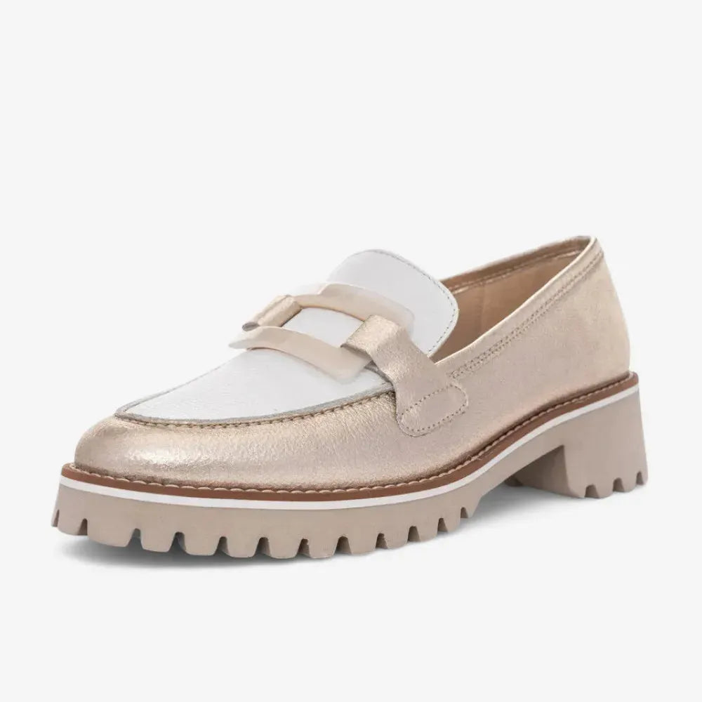 Ara Kent 2.0 Loafer – Cream & Gold Metallic with Chunky Sole - Leavys Shoes