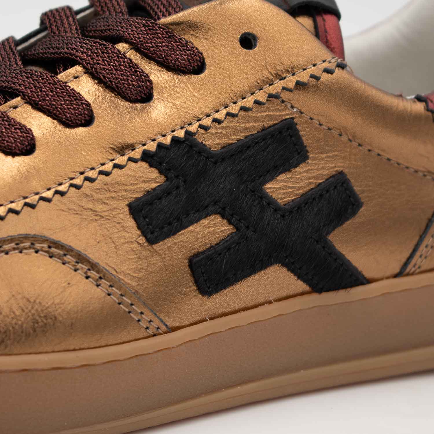 Another Trend LAS VEGAS Dark Gold Leather Sneakers with Hair-On Logo - Leavys Shoes