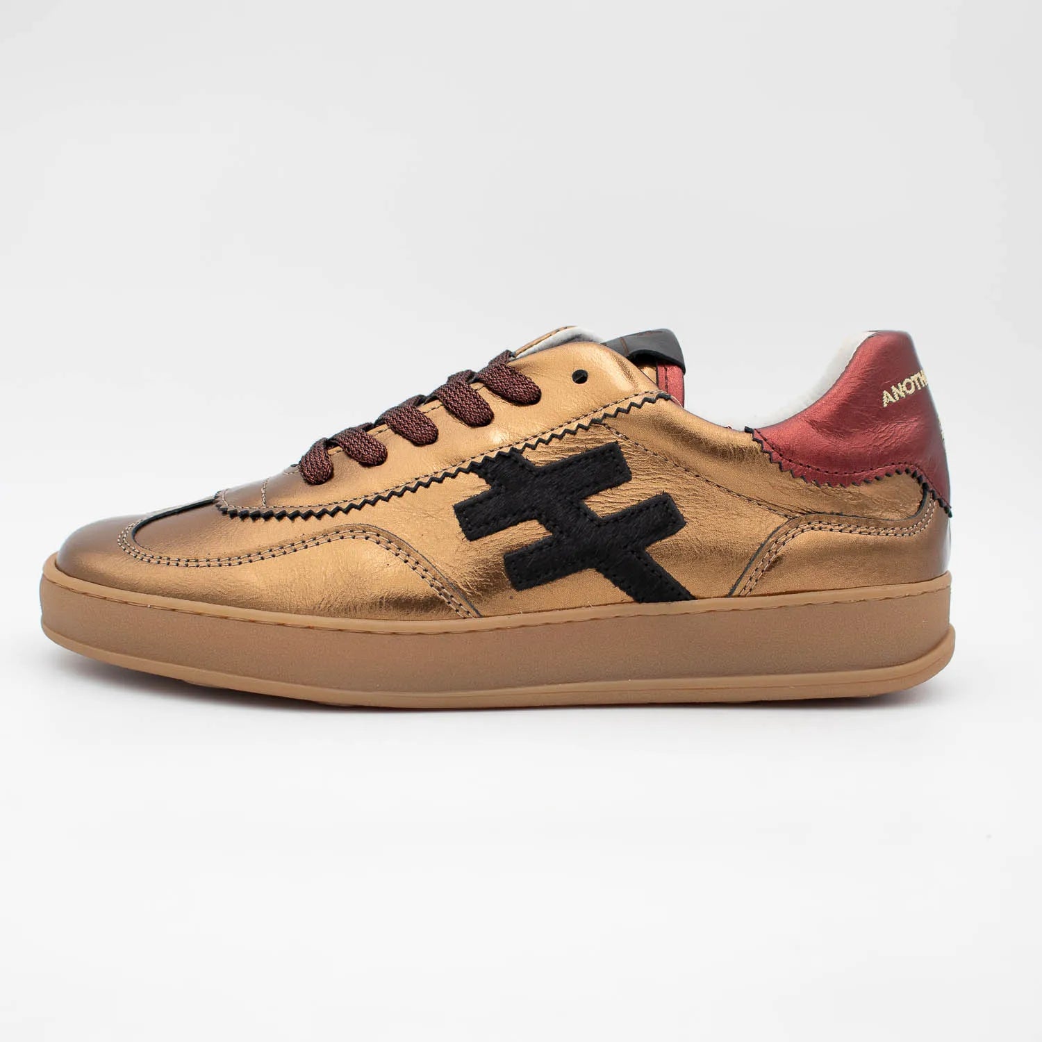 Another Trend LAS VEGAS Dark Gold Leather Sneakers with Hair-On Logo - Leavys Shoes