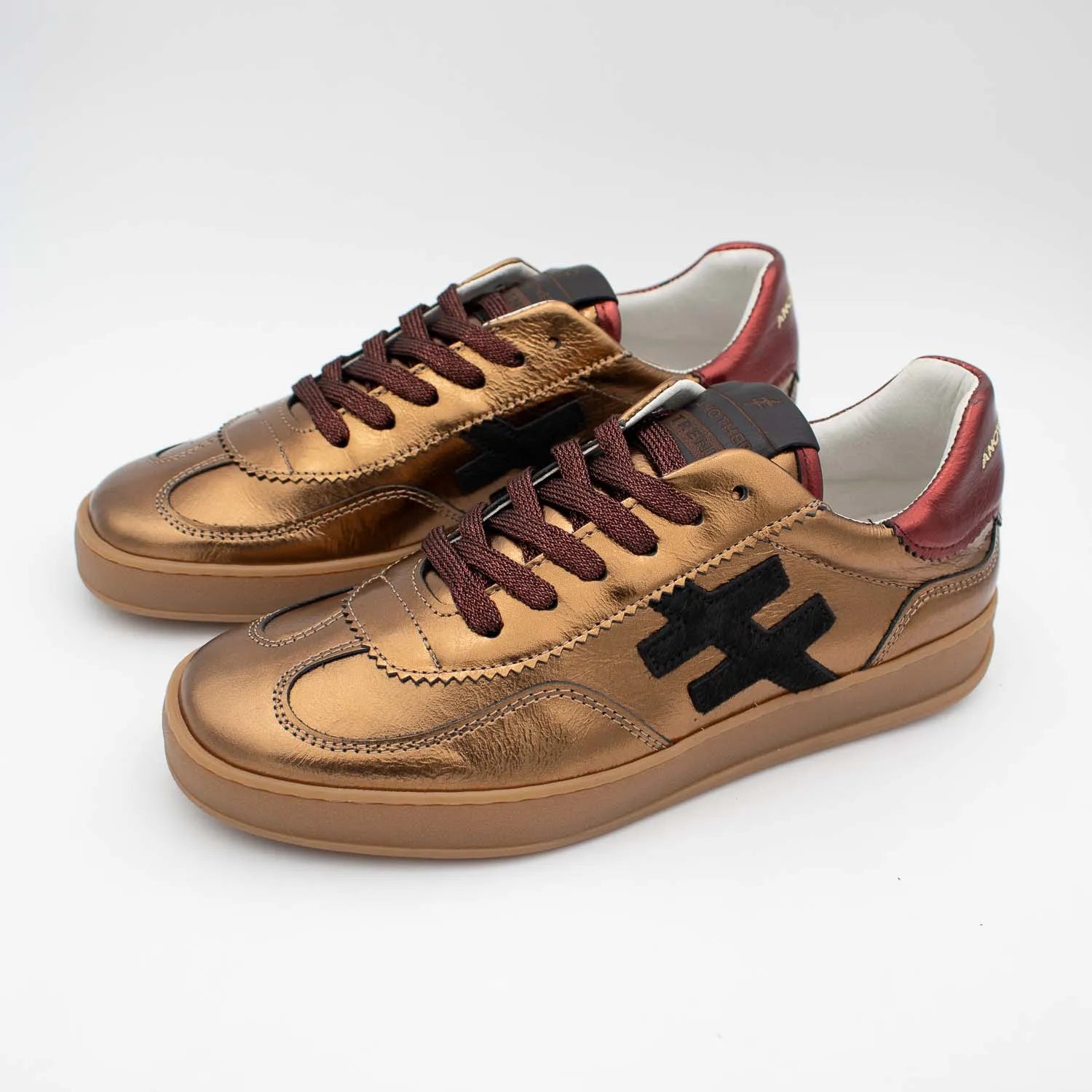 Another Trend LAS VEGAS Dark Gold Leather Sneakers with Hair-On Logo - Leavys Shoes