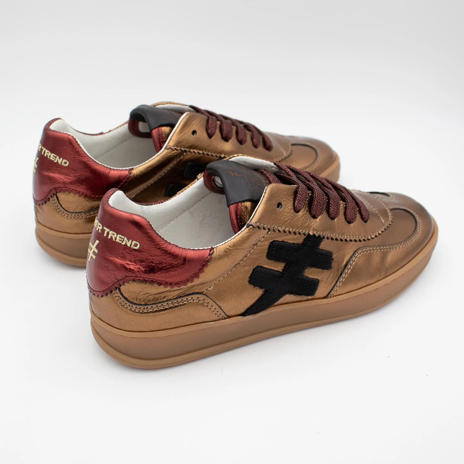 Another Trend LAS VEGAS Dark Gold Leather Sneakers with Hair-On Logo - Leavys Shoes