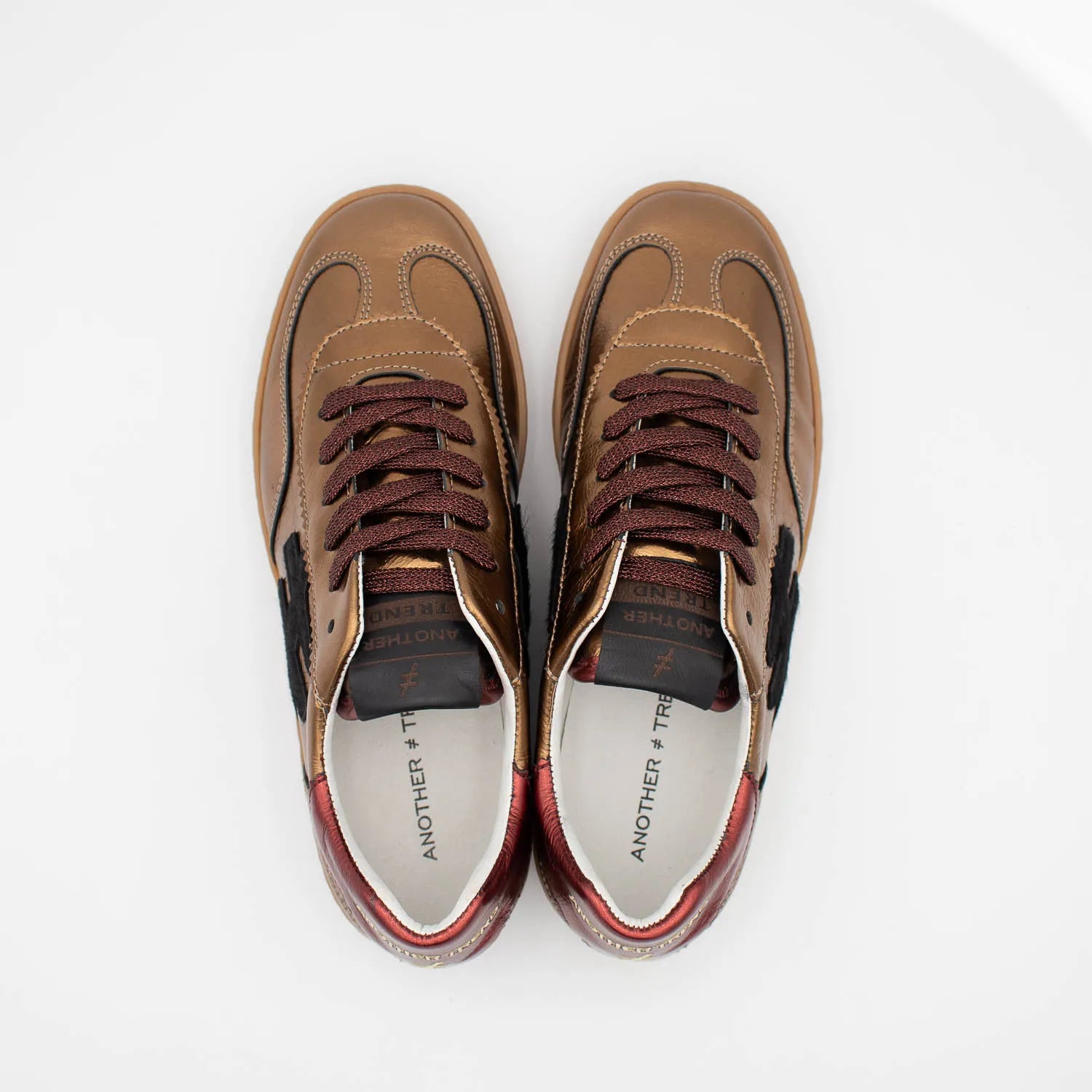 Another Trend LAS VEGAS Dark Gold Leather Sneakers with Hair-On Logo - Leavys Shoes