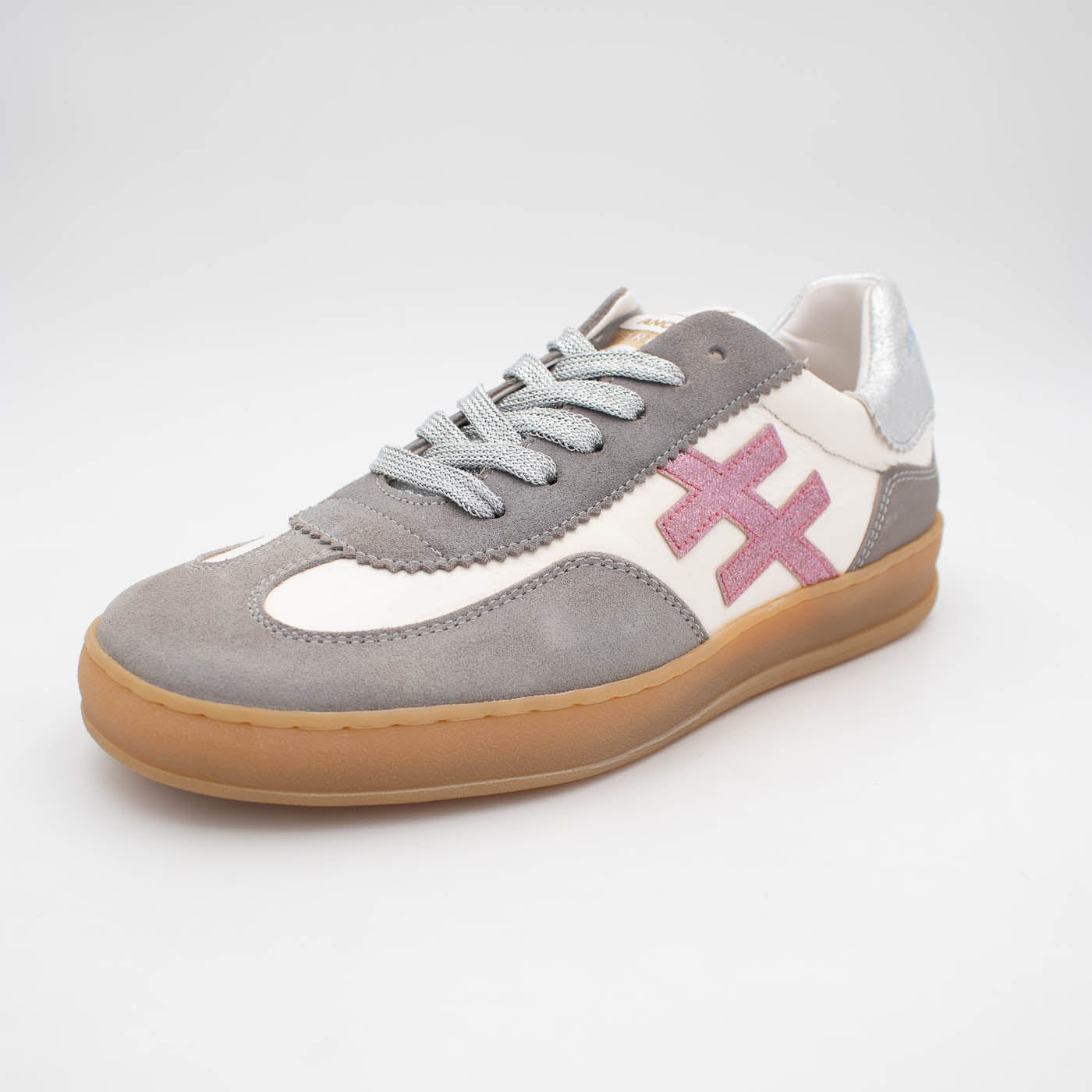 Another Trend ICONIC II Grey White and Silver Trainer (Metallic Logo) - A032C100