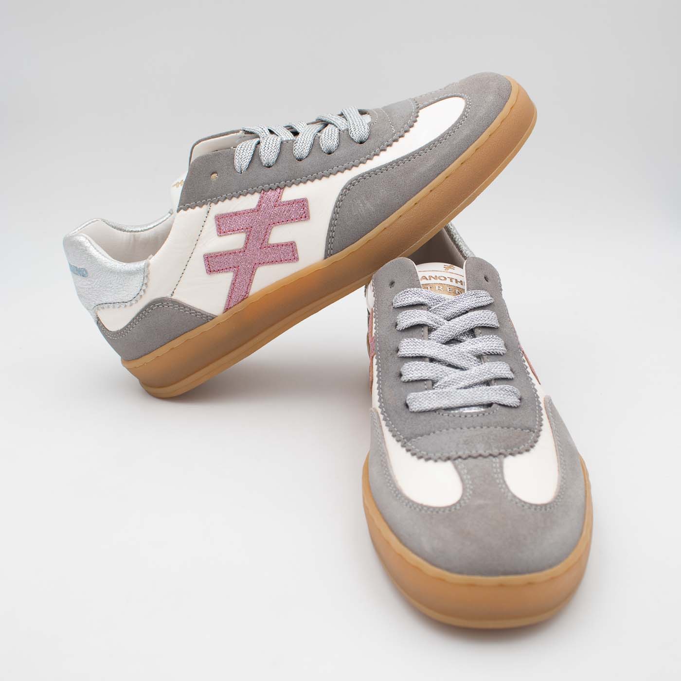 Another Trend ICONIC II Grey White and Silver Trainer (Metallic Logo) - A032C100