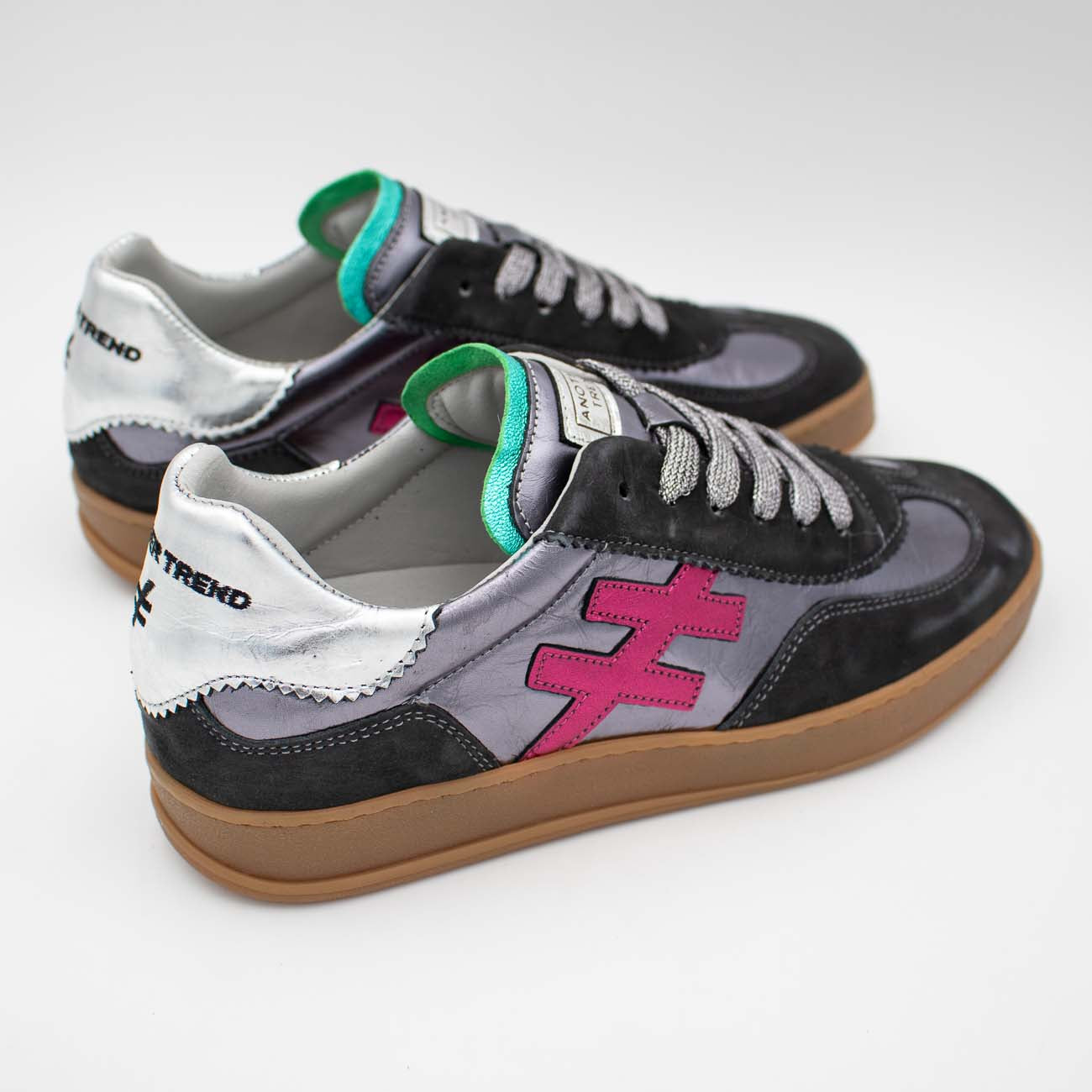 Another Trend Iconic II Charcoal Metallic Leather Trainer