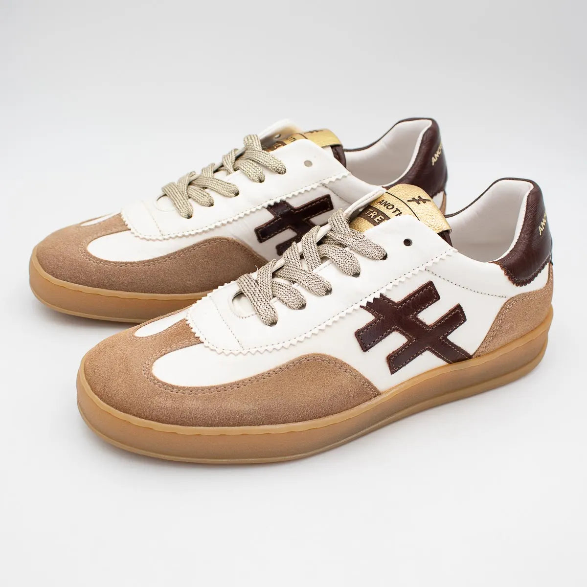 Another Trend ICONIC II White and Brown Trainer (Suede Toe Guard) - A032T493