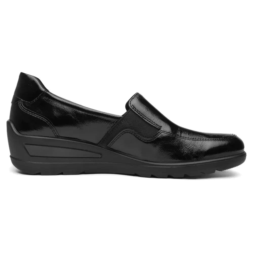 Ara Zürich Black Patent Wide Fit Wedge Loafers