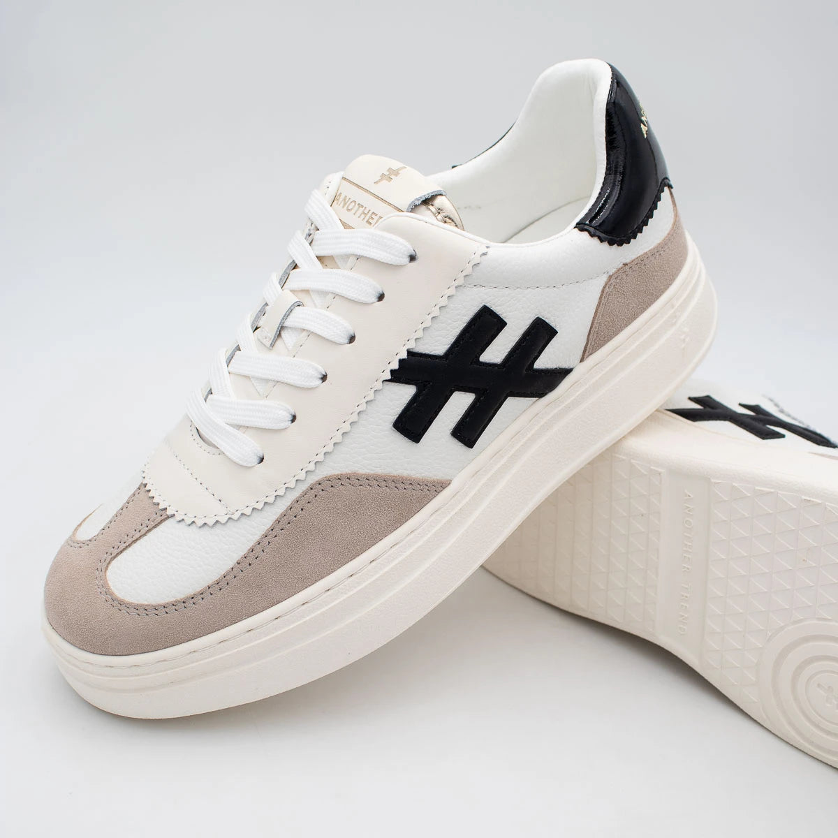 Another Trend White and Taupe Trainer (Platform Sole) - A032T493