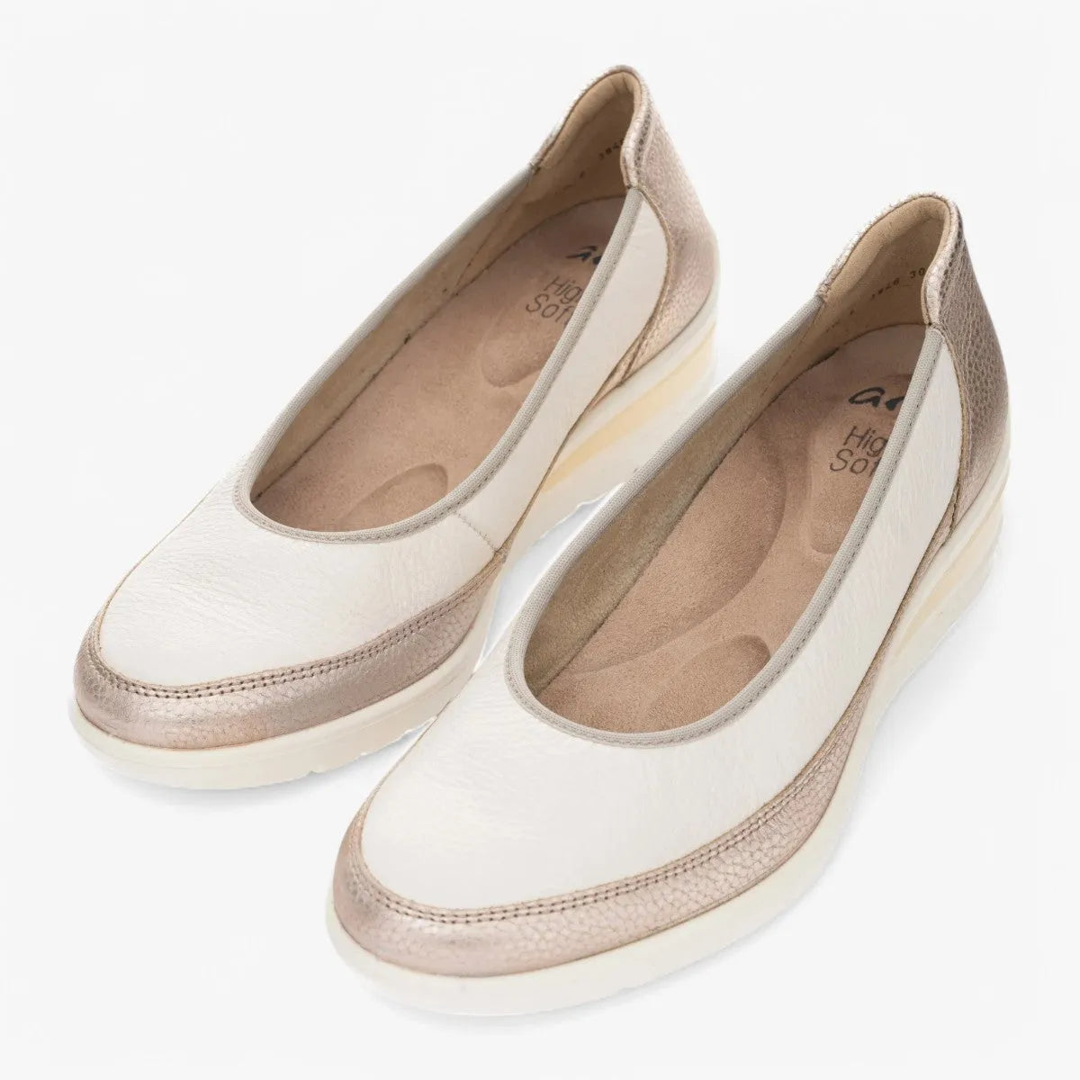 Ara Zürich Cream Court Shoes with Wedge Sole - Leavys Shoes