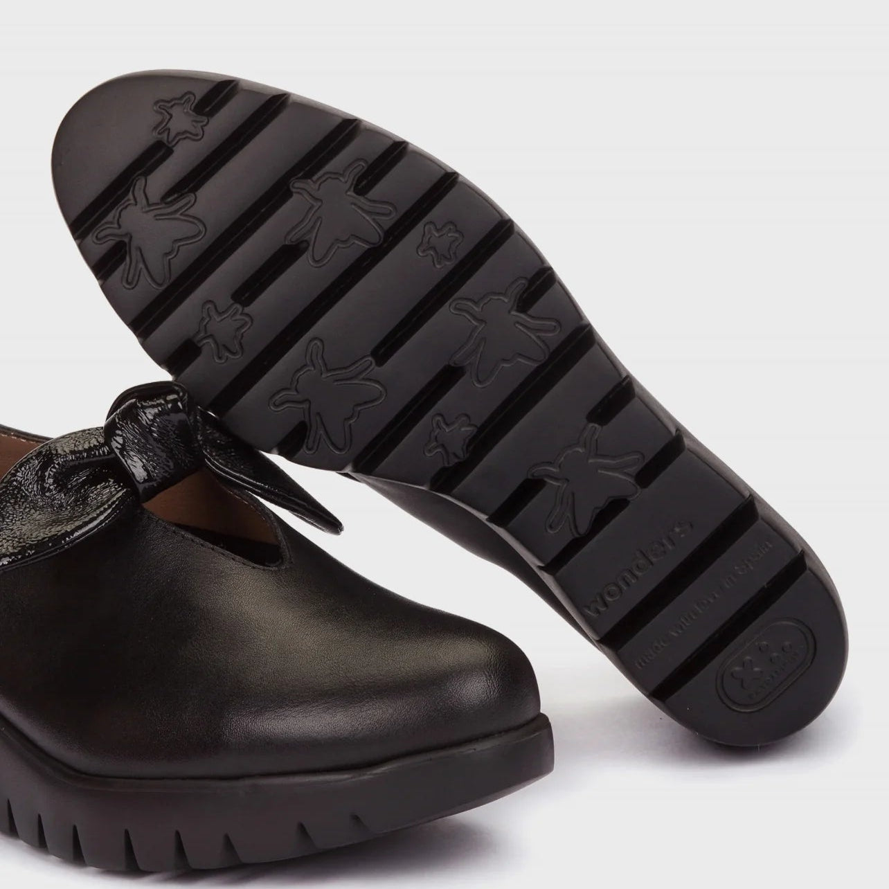 Wonders Black Bow-Detail Wedge Loafers - Leavys Shoes