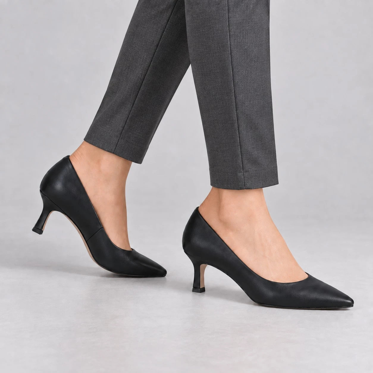 Caprice Black Nappa Leather Pointed Toe Court Shoes