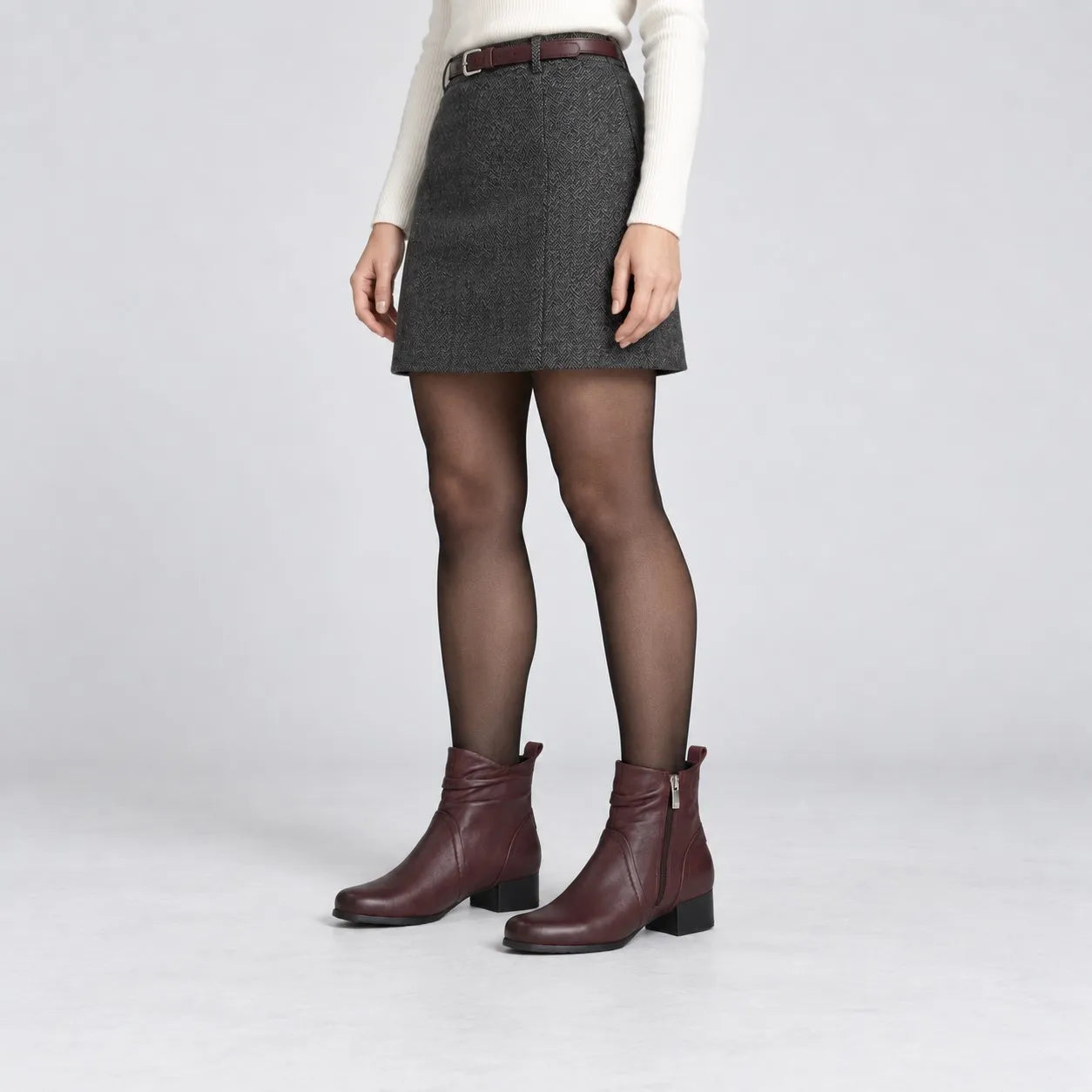 Caprice Burgundy Leather Wide Fit Ankle Boots