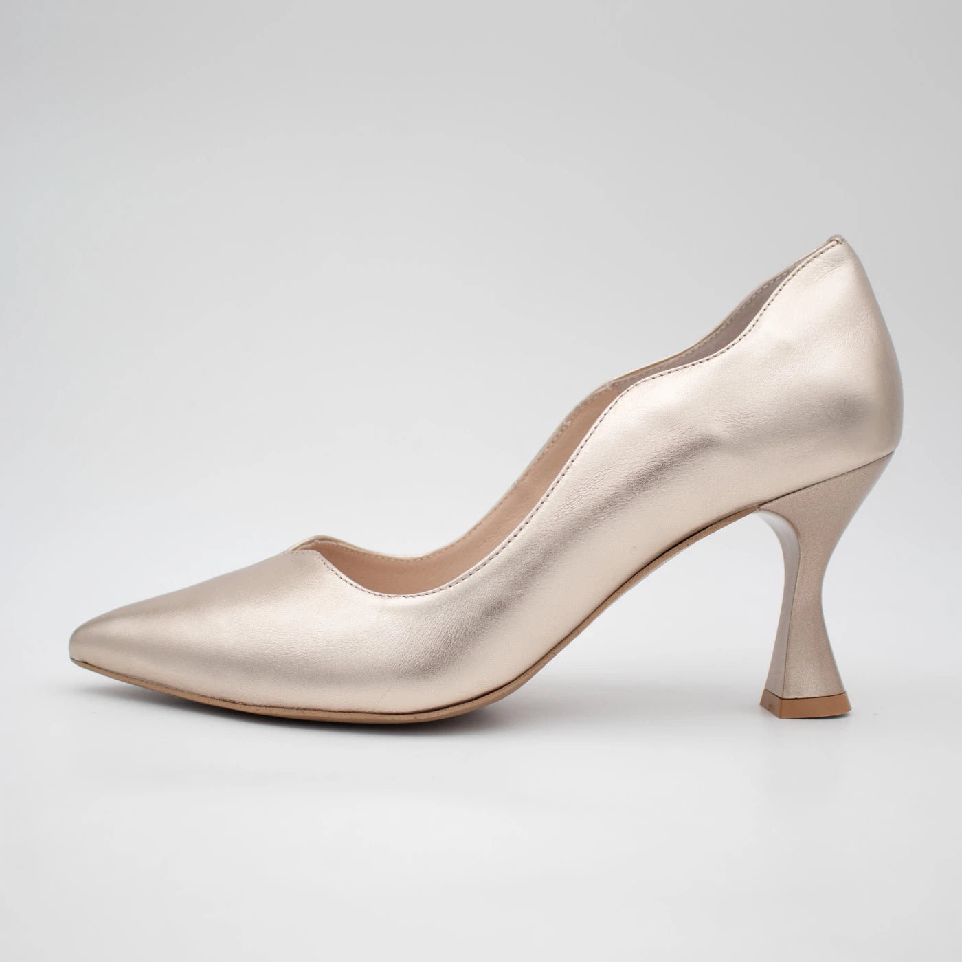 Emis Champagne Gold Leather Sculpted Heel Court Shoes