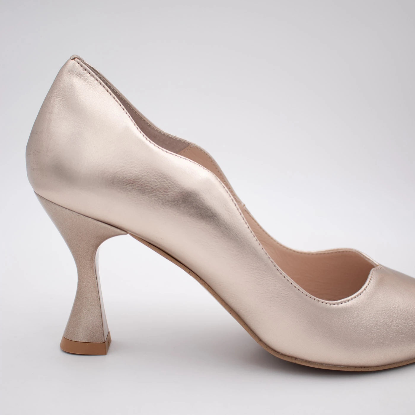 Emis Champagne Gold Leather Sculpted Heel Court Shoes