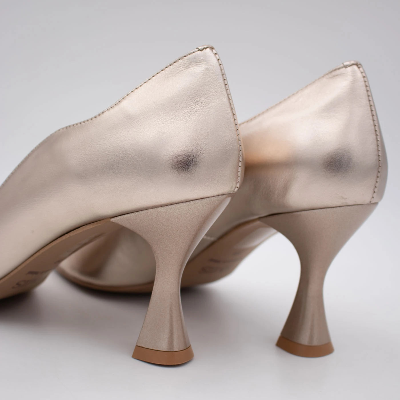 Emis Champagne Gold Leather Sculpted Heel Court Shoes