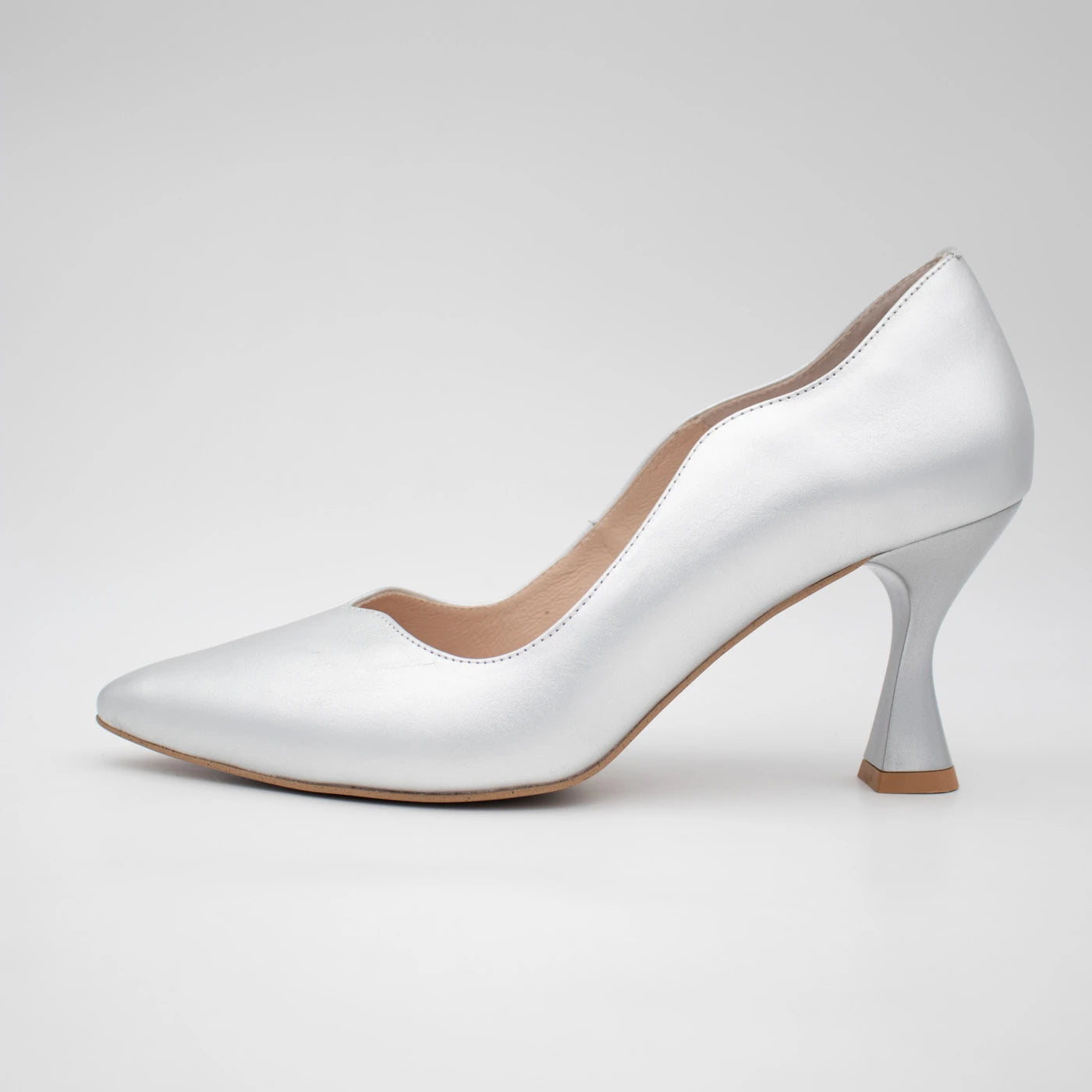 Emis Silver Leather Sculpted Heel Court Shoes