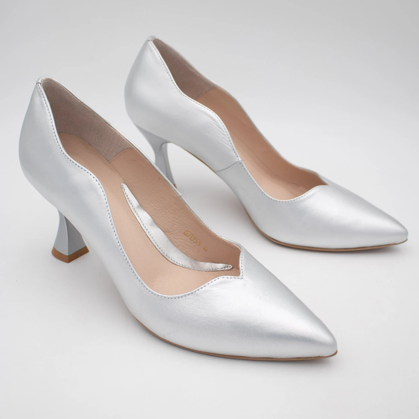 Emis Silver Leather Sculpted Heel Court Shoes