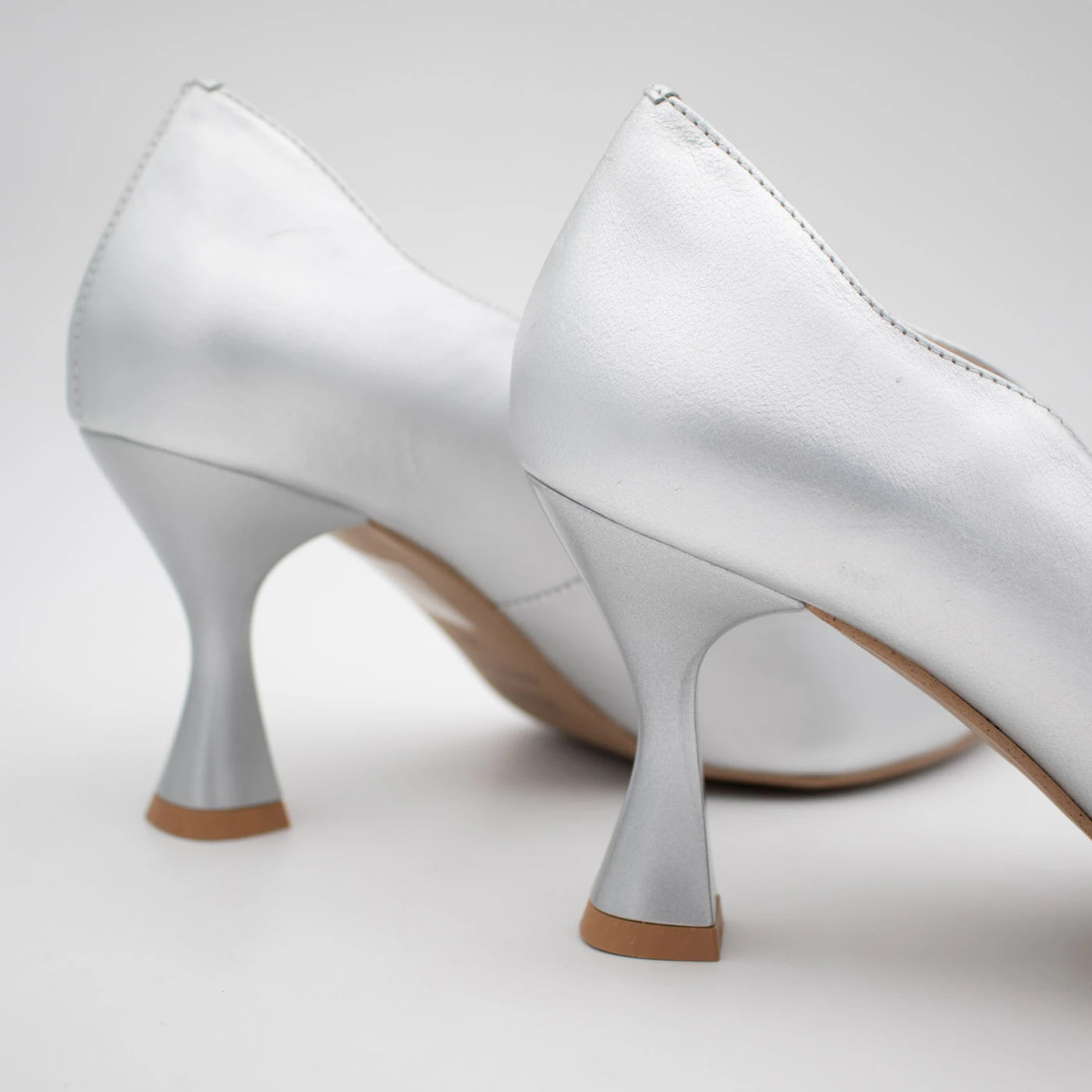 Emis Silver Leather Sculpted Heel Court Shoes