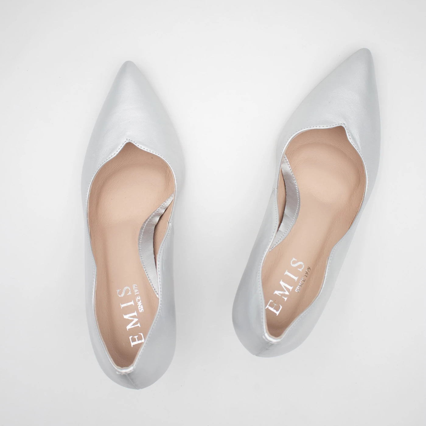 Emis Silver Leather Sculpted Heel Court Shoes