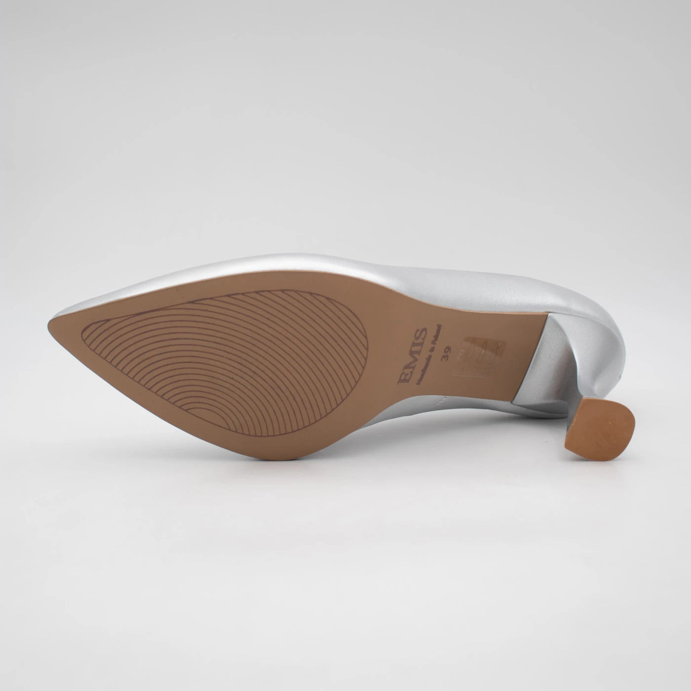 Emis Silver Leather Sculpted Heel Court Shoes