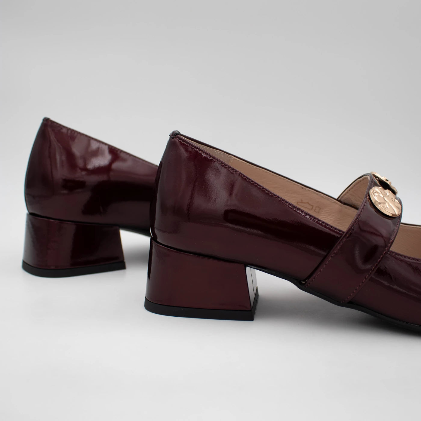 Emis Burgundy Patent Leather Block Heel Mary Jane Shoes