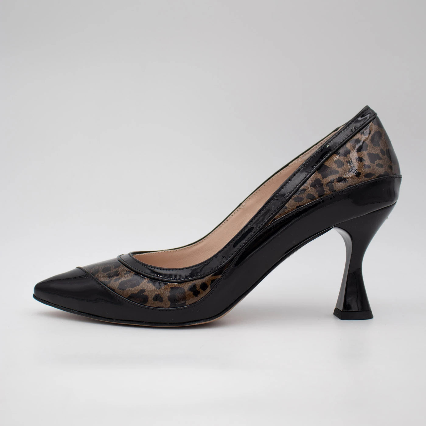 Emis Black Patent & Leopard Print Leather Court Shoes