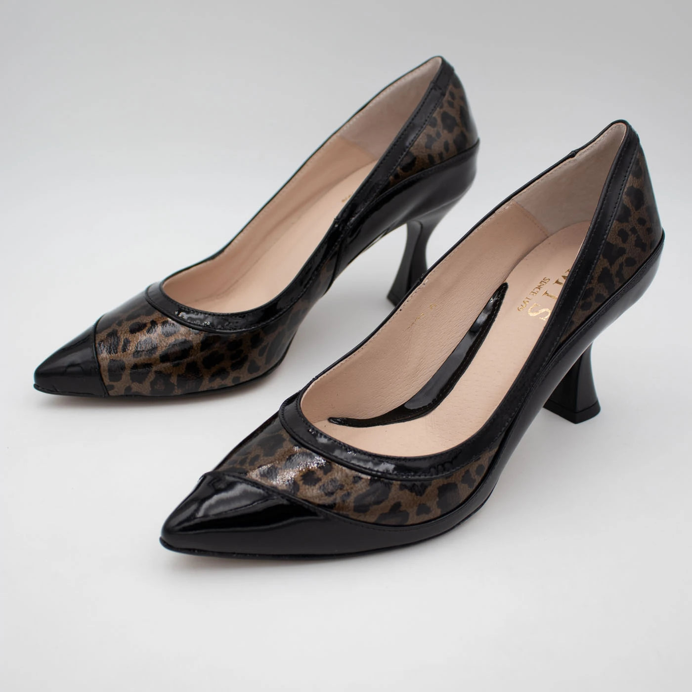 Emis Black Patent & Leopard Print Leather Court Shoes