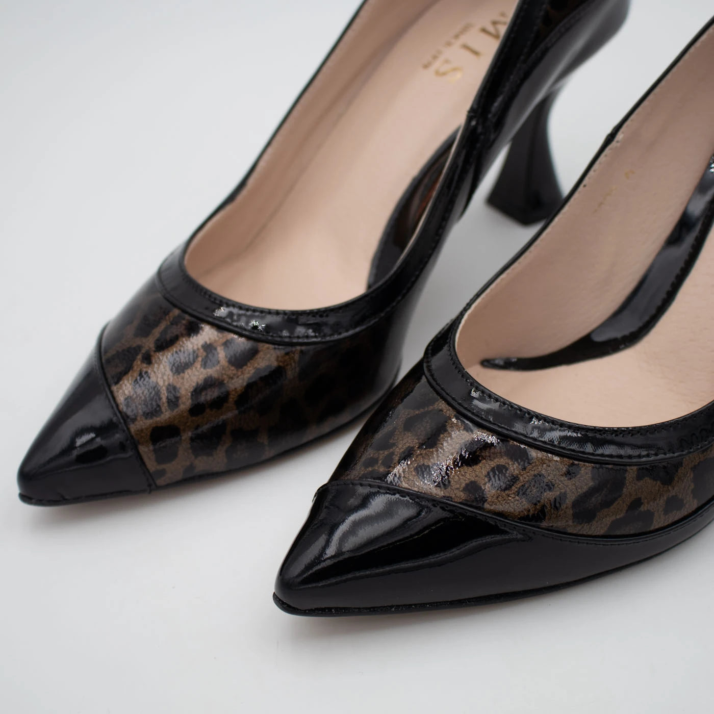 Emis Black Patent & Leopard Print Leather Court Shoes
