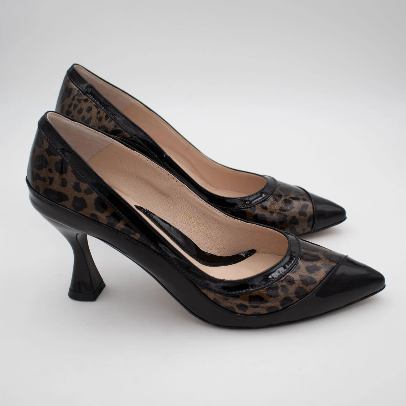 Emis Black Patent & Leopard Print Leather Court Shoes