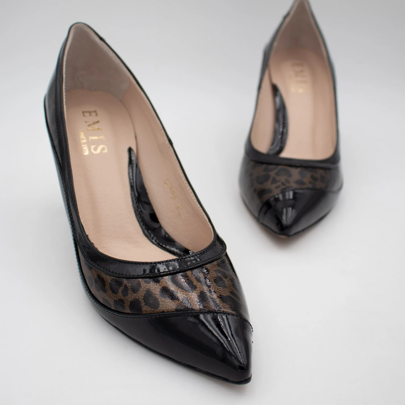 Emis Black Patent & Leopard Print Leather Court Shoes