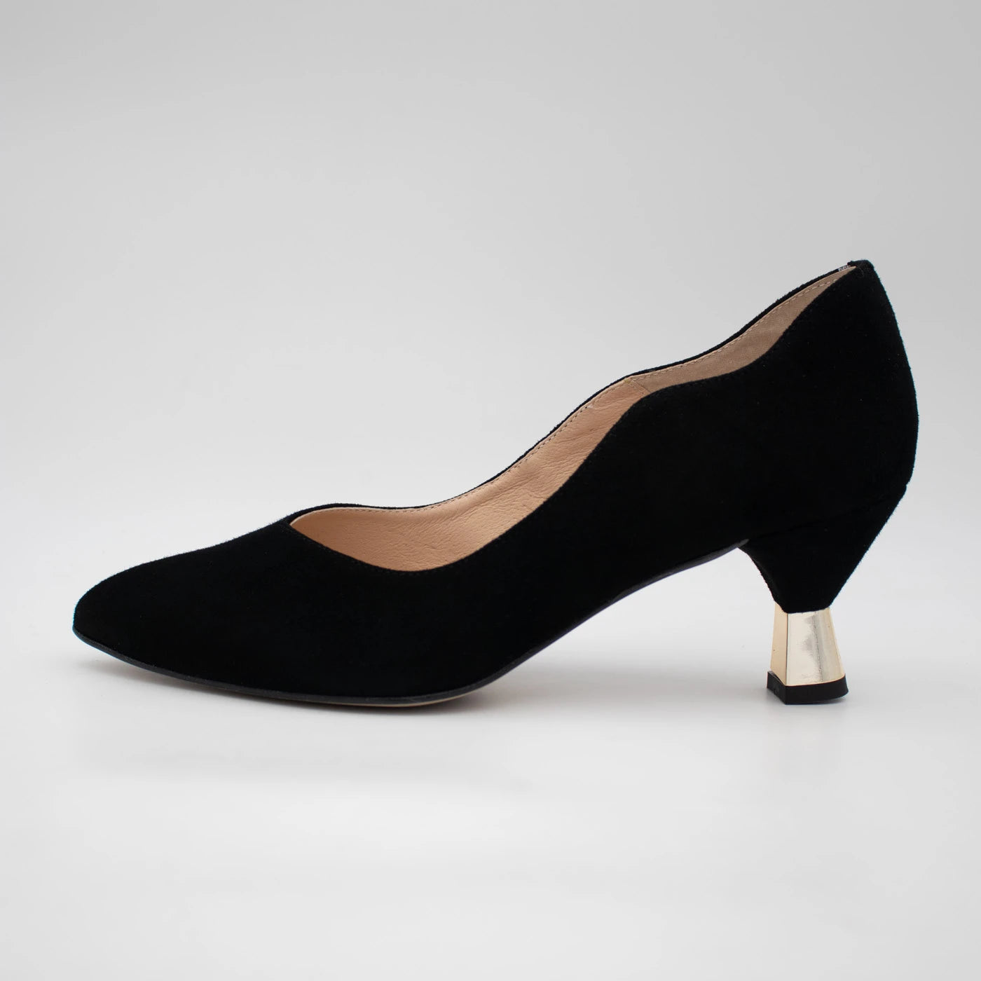 Emis Black Suede Gold Detail Court Shoes