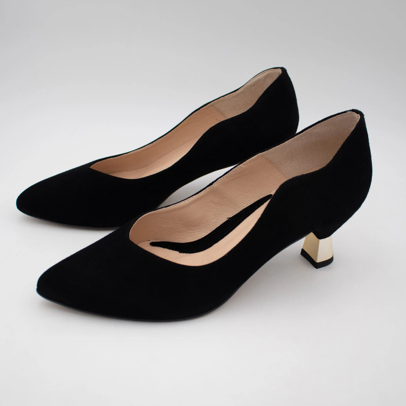 Emis Black Suede Gold Detail Court Shoes