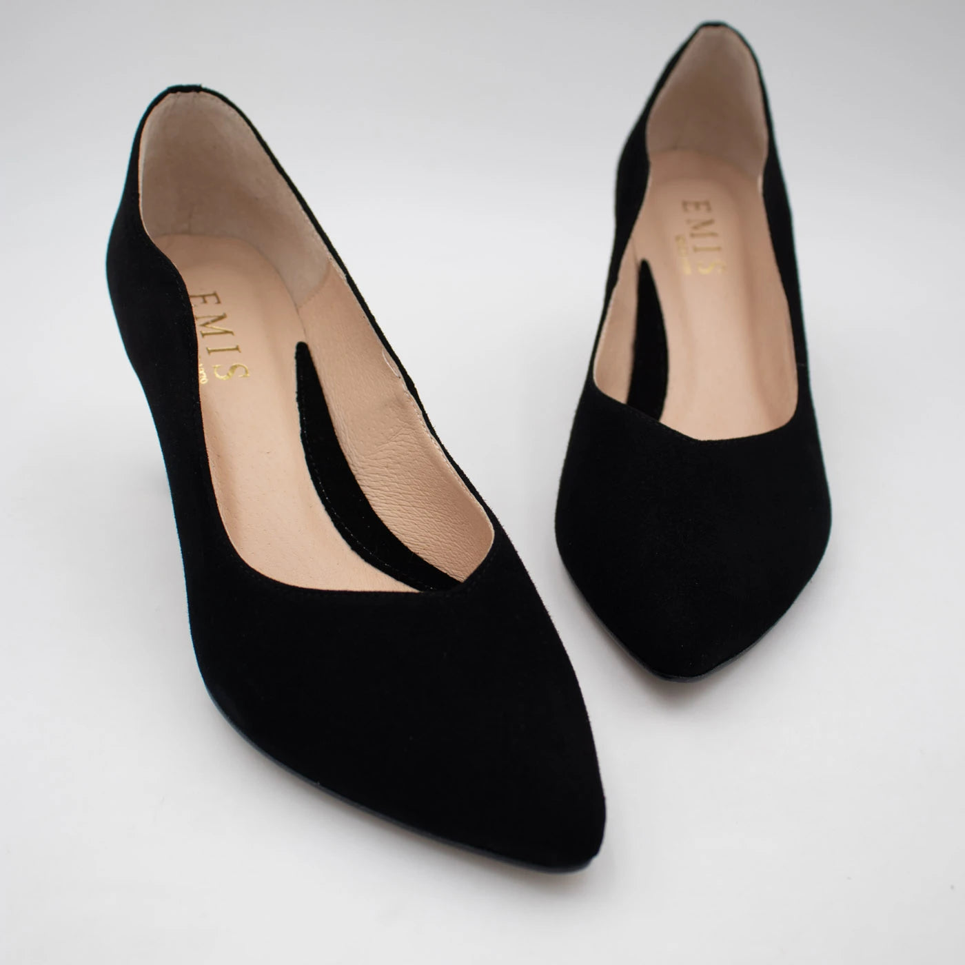 Emis Black Suede Gold Detail Court Shoes