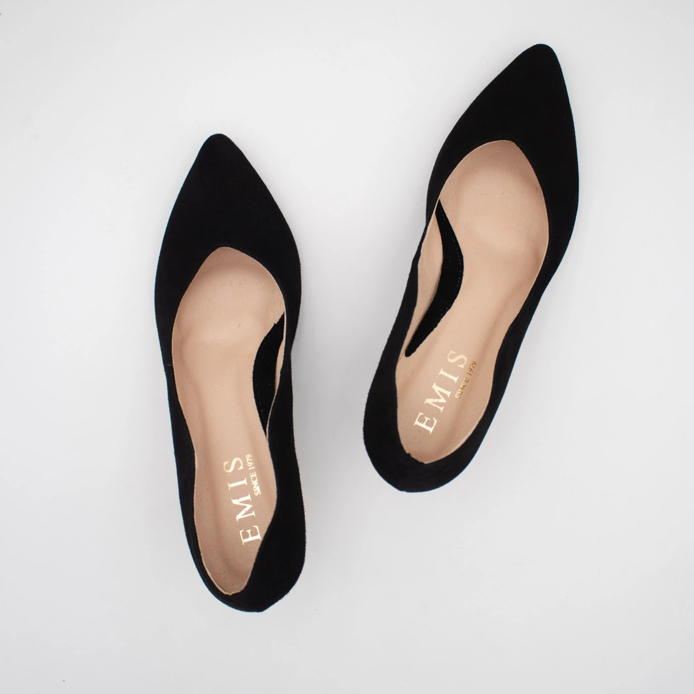 Emis Black Suede Gold Detail Court Shoes