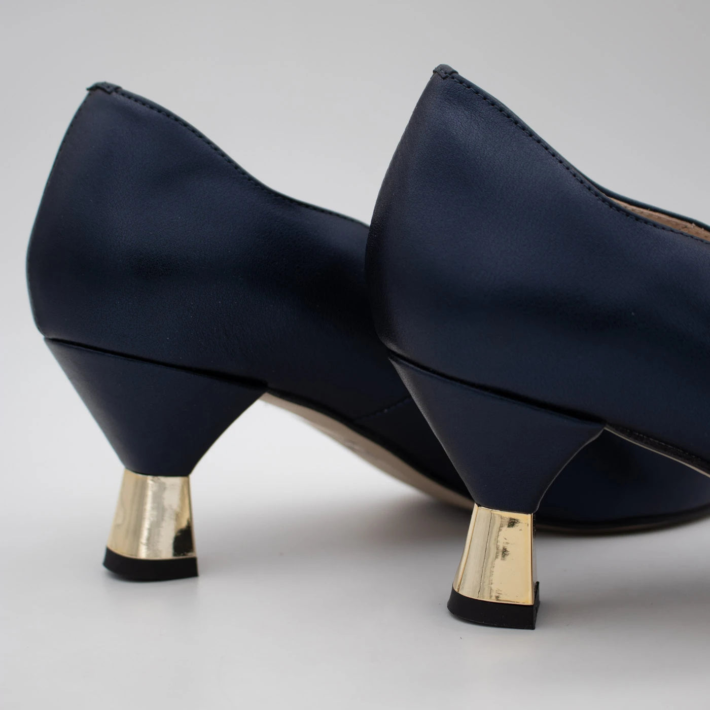 Emis Navy Leather Gold Detail Court Shoes