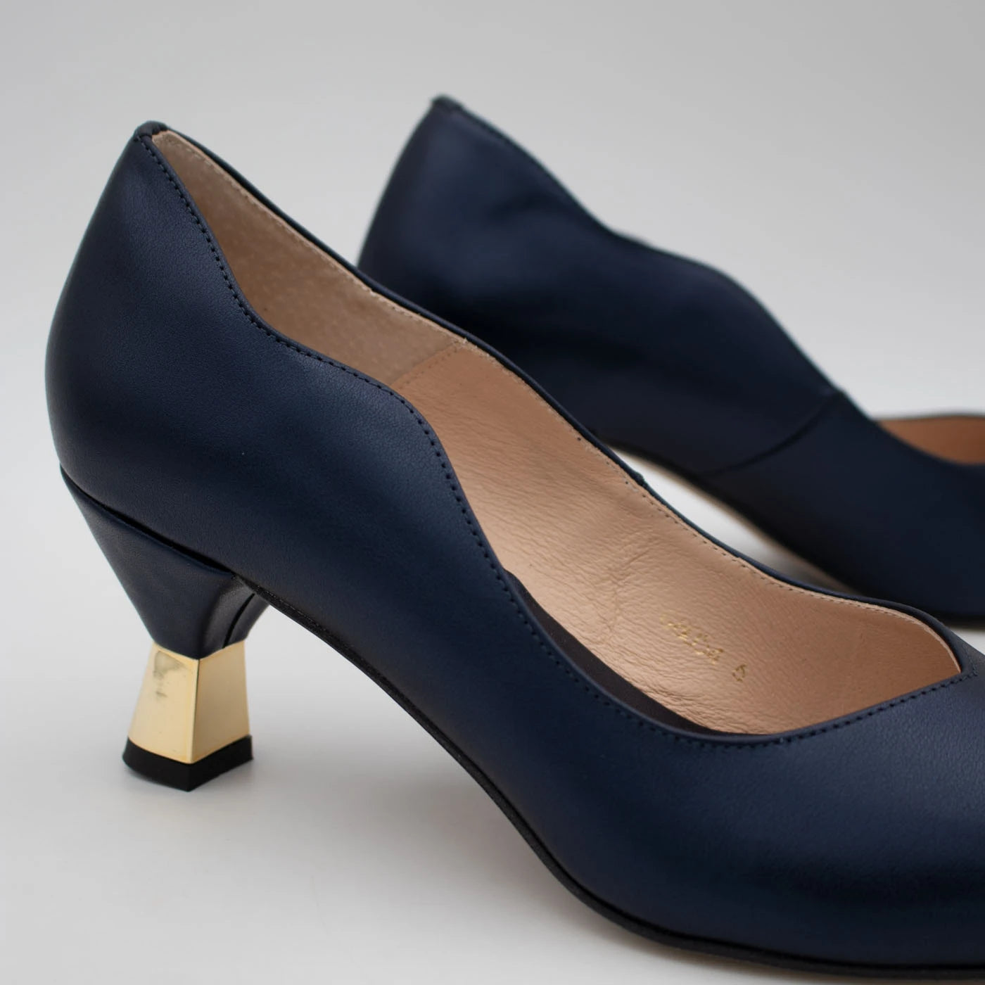 Emis Navy Leather Gold Detail Court Shoes