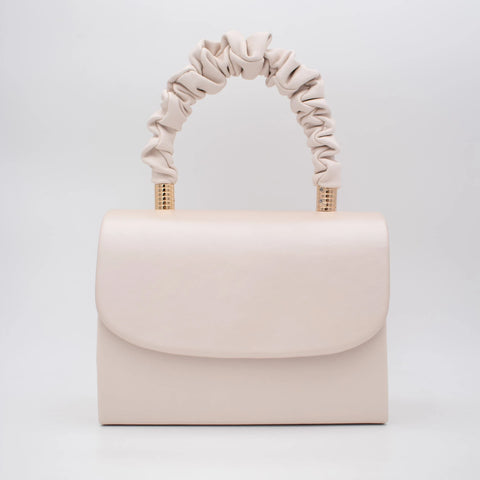 Emis Beige Ruched Handle Occasion Handbag