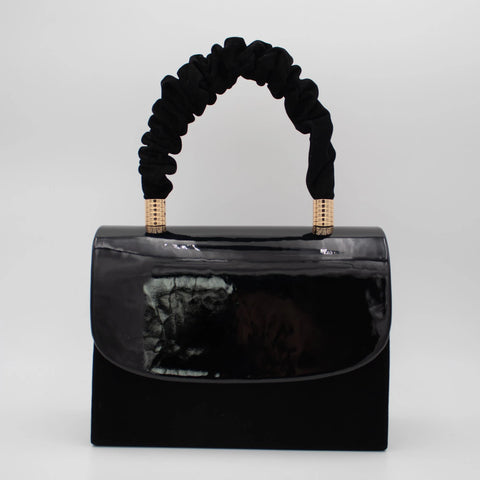 Emis Black Patent Detail Ruched Handle Handbag